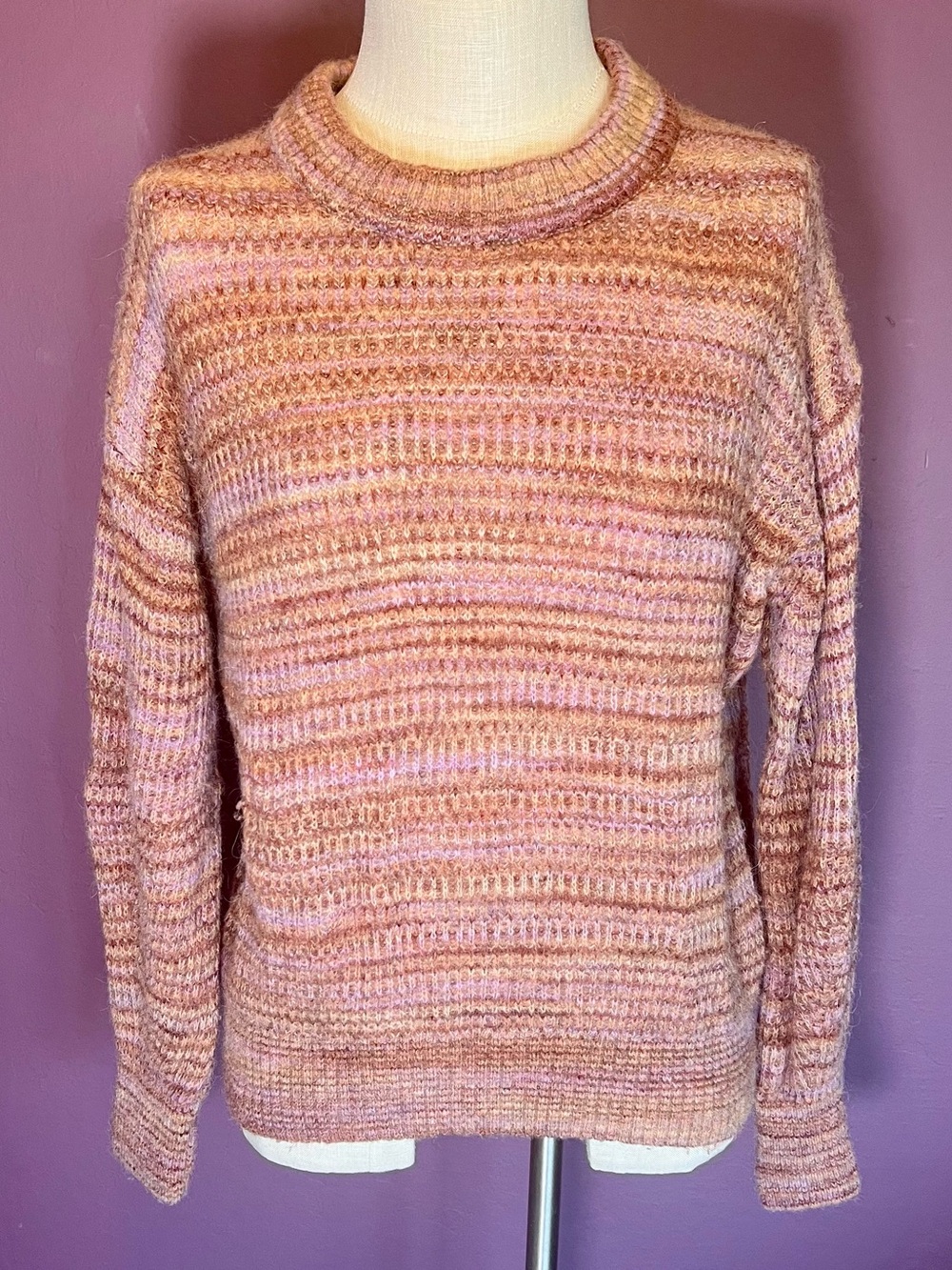 🧡Everlane The Oversized Alpaca Crew Sweater Wool Tonal Red Space-dye Knit Stripe